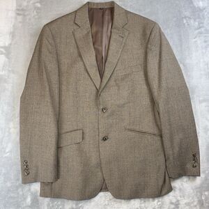 Jos. A. Bank Men's 40R Beige Tan Houndstooth Plaid Brown 2-Button Wool Blazer